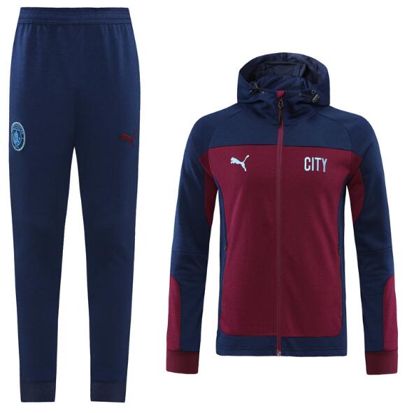 Manchester City Navy Red Training Kits Hoodie Jacket with Pants 2020/21